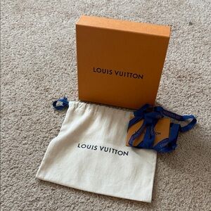 Louis Vuitton Orange Box with Cream Dust Bag and Blue Ribbon
